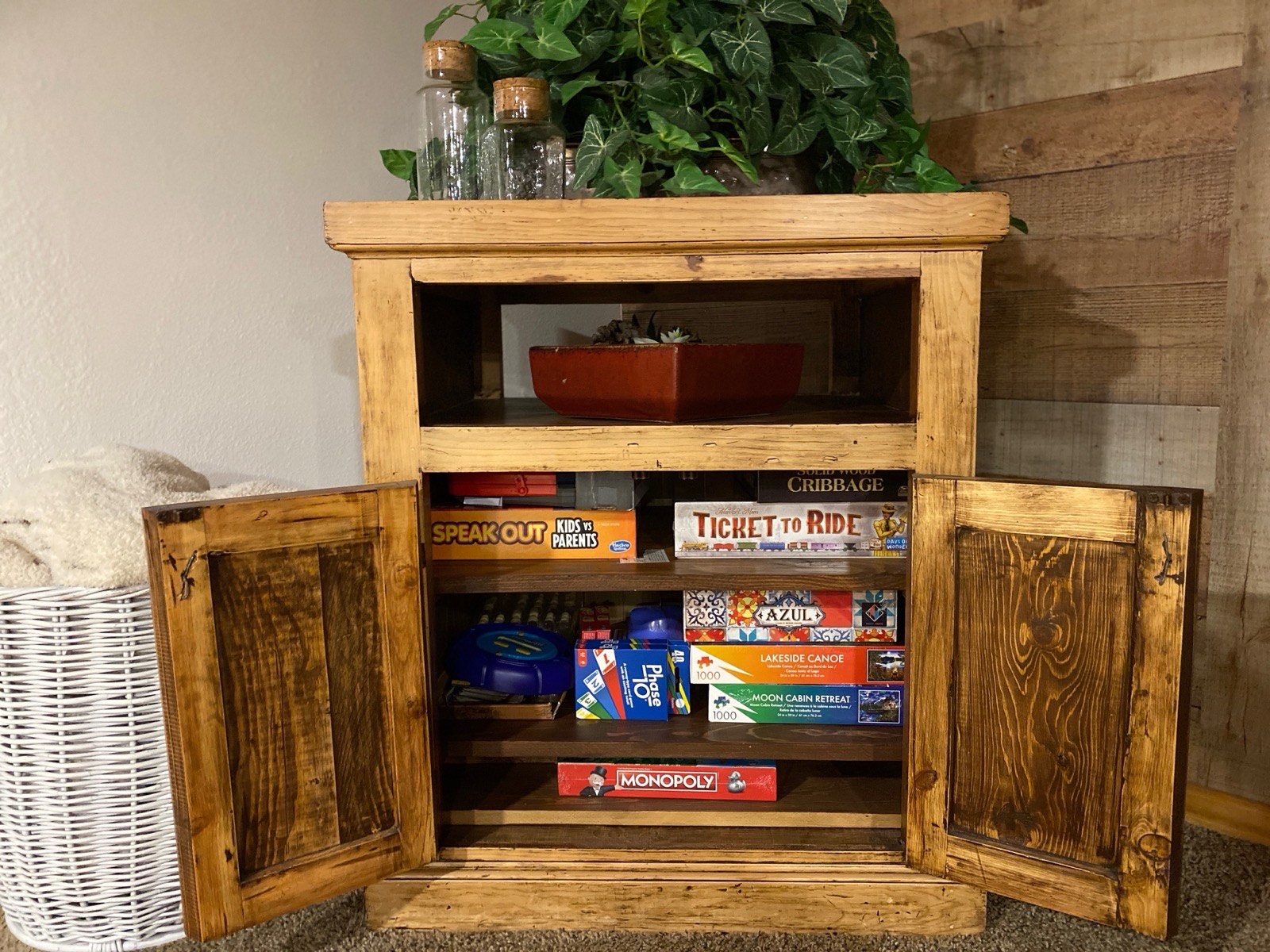 Board game collection at Mohave Cabin