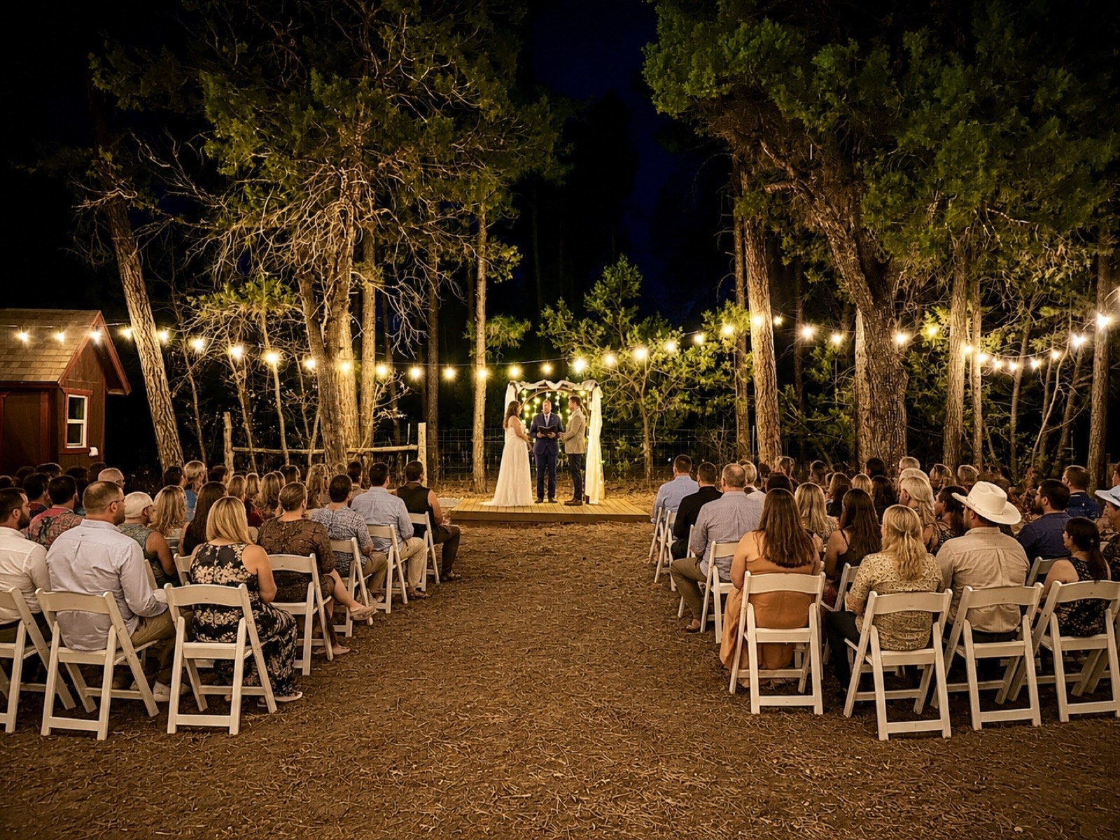 Backyard wedding ceremony at Mohave Cabin with a Treehouse, Lakeside, Arizona