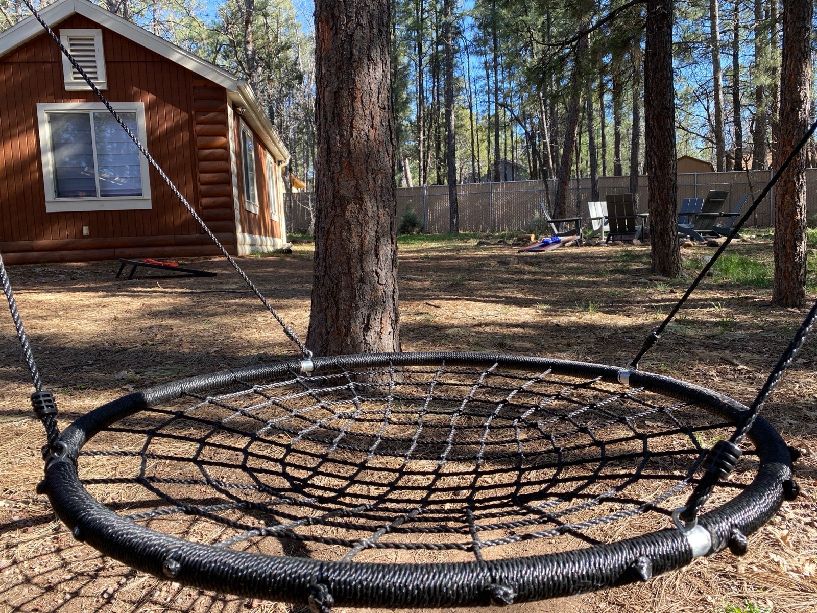 Round net swing in the yard at Parkway Lodge
